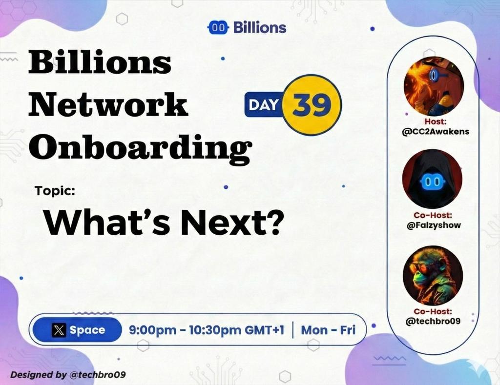 > 🔴 LIVE NOW - <a href="/billions_ntwk/">Billions</a> Onboarding Day 39

The TL is a little too quiet right now... 👀
​But silence usually means something big is brewing. We are breaking the noise tonight to answer the most important question: What's Next? 🚀
​Join us for Day 39 of the <a href="/billions_ntwk/">Billions</a>