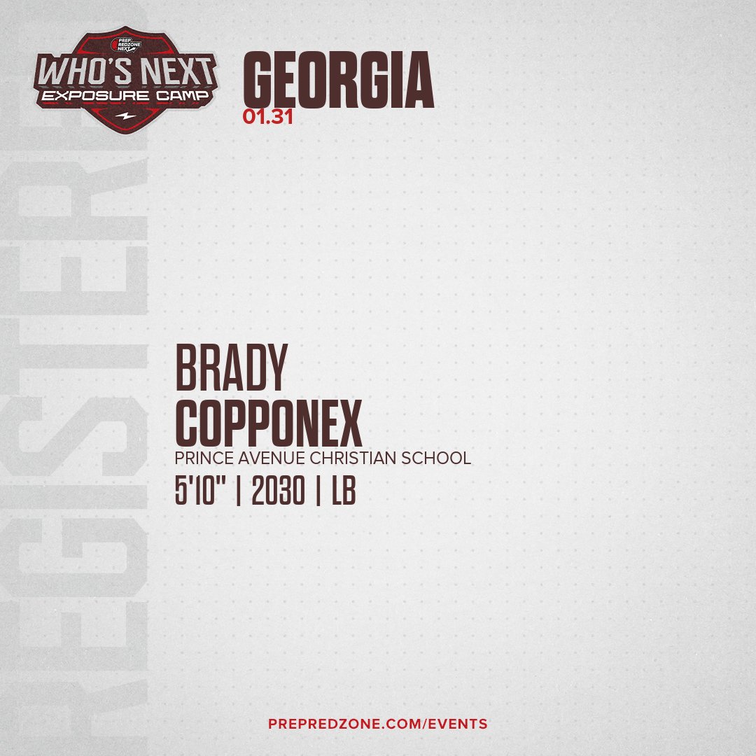 PrepRedzoneNext's tweet photo. Welcome Class of 2030 Brady Copponex (@bradycopponex) to the @PrepRedzoneNext Who's Next Exposure Camp on April 11th @ Silverbacks Park. 

🔥🏈 #WhosNextATL 🏈🔥

Register NOW! 👇  https://t.co/8aFUhWeNkq https://t.co/mUVja0hyM4