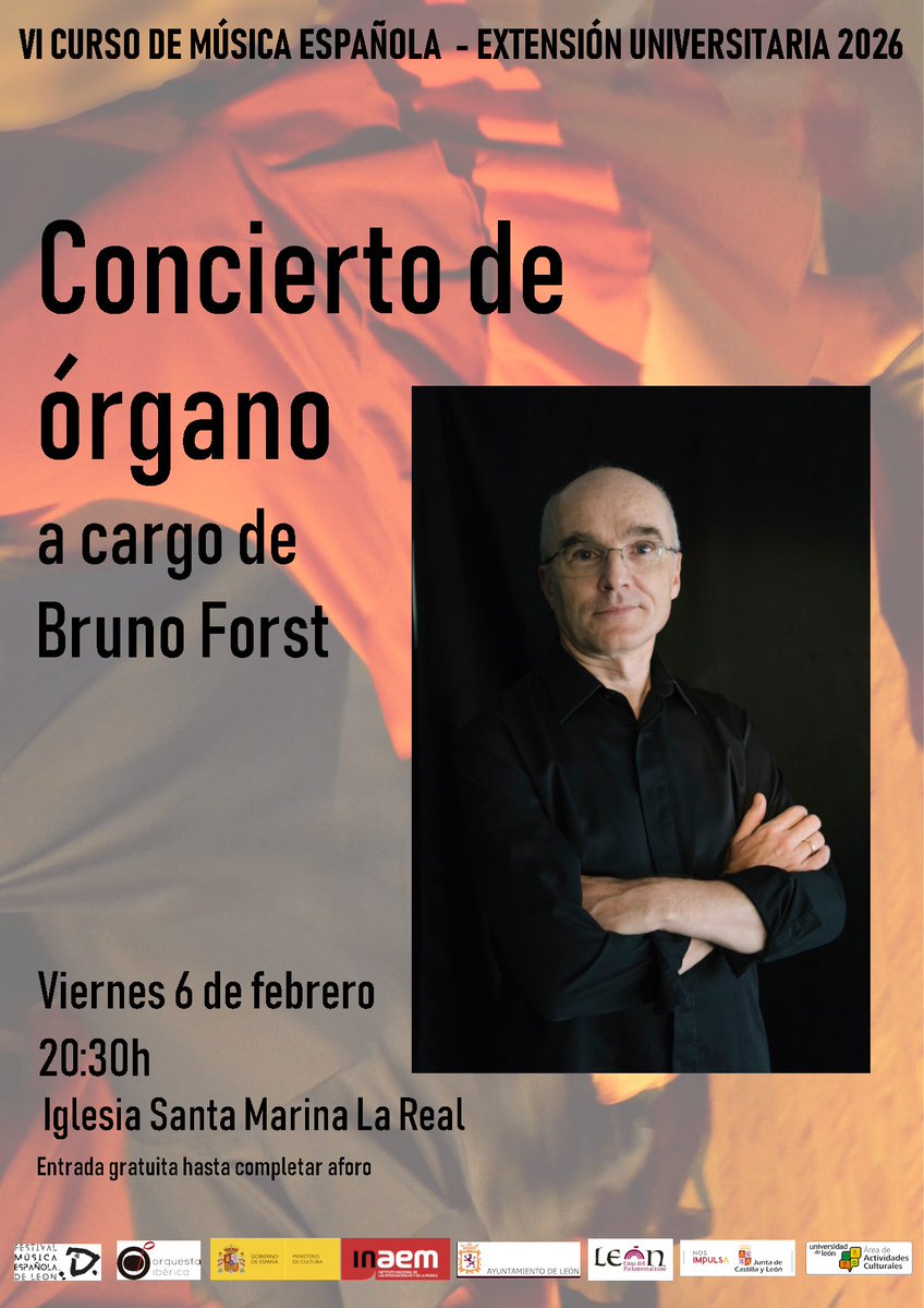 El organista francés Bruno Forst inaugura este viernes, 6 de febrero, el VI Curso de Música Española de #leonesp con una ponencia en torno al tratado 'Arte de tañer fantasía' de Tomás de Santa María y un concierto (20:30 h) de música ibérica en la Iglesia de Santa Marina la Real.