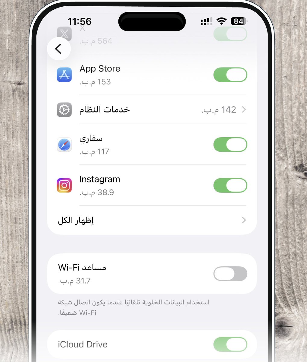 تدري ان الايفون يستهلك من شريحة بياناتك حتى وأنت متصل بالواي فاي 

اذا كان خيار مساعد WiFi، مفعل عندك الجهاز يعوض ضعف الشبكة المنزلية بسحب البيانات من شريحتك تلقائياً. 

وإذا كانت بياناتك محدودة ادخل للإعدادات > خلوي وقفل الخيار افضل لك