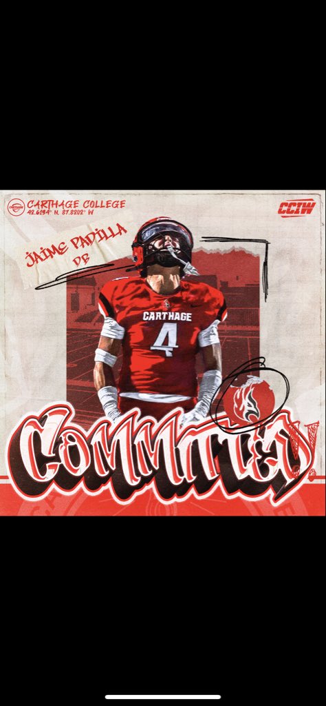 Jaime31108's tweet photo. I’m excited to announce my commitment to Carthage College! I’d like to thank God, my family and coaches for putting me in the best situation to prosper. Excited to get to work ! @Firebirds_FB @CoachPopino @d1graphicsco https://t.co/CpLDGuprns