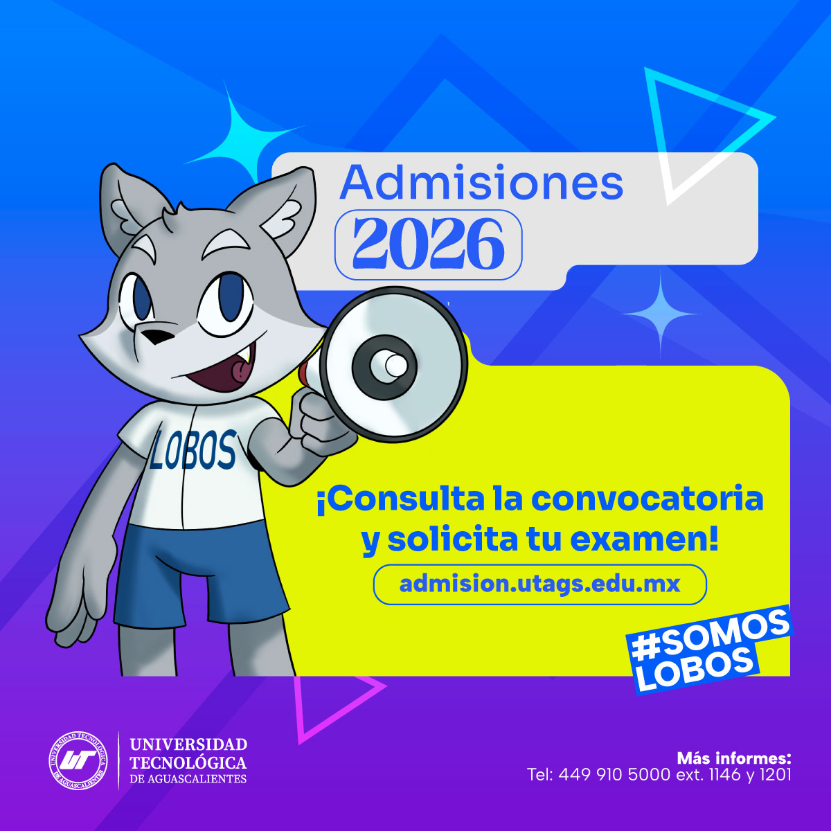 Ya está abierta la Convocatoria de Admisión 2026.
Si buscas una universidad accesible, con diferentes modalidades y carreras con futuro, este es tu momento.
📷 Solicita tu examen aquí: admision.utags.edu.mx
📷 Consulta la convocatoria: bit.ly/4rxAFOg
#SomosLobos