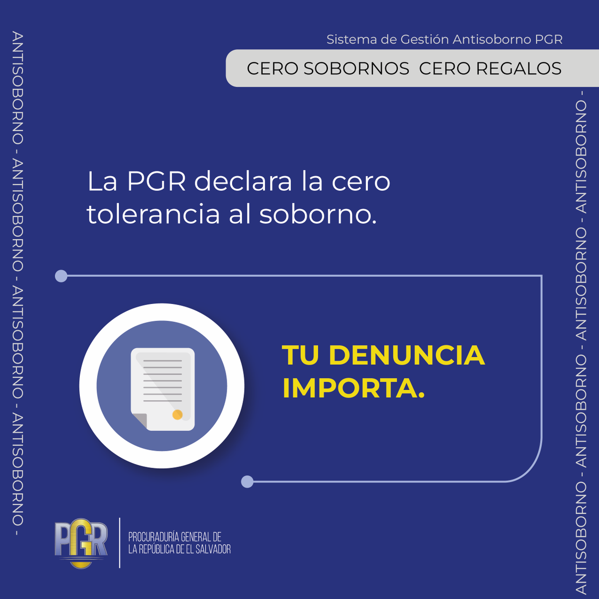 PGR_SV's tweet photo. DENUNCIA EL SOBORNO

•Teléfonos: 2231-9525 | 2231-9461 | 2231-9484
•WhatsApp: 7607-9013
•Correo electrónico: oficinadequejas@pgr.gob.sv
•Formulario: https://t.co/HTZQnecURZ https://t.co/j8MWuKW90Q