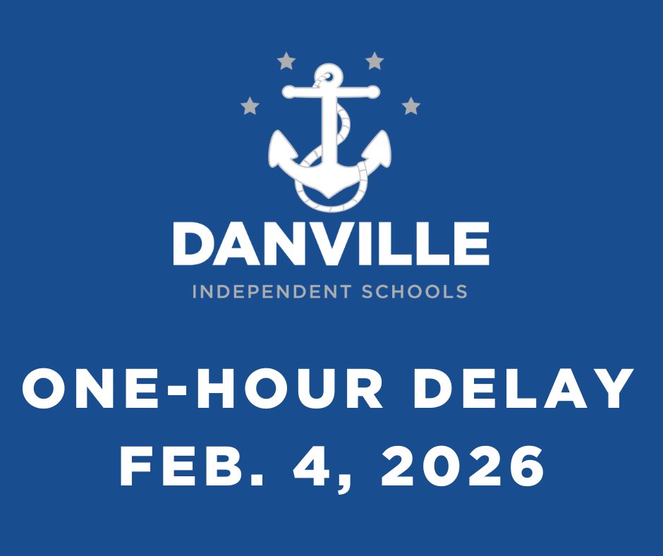DanvilleSchools's tweet photo. Danville Independent Schools will be operating on a one-hour delay Wednesday, Feb. 4 to ensure road visibility for our bus drivers. There will be no morning preschool. During delays, students are still dismissed at the usual dismissal time. See thread for important full message⬇️ https://t.co/SOq7ODYMXT