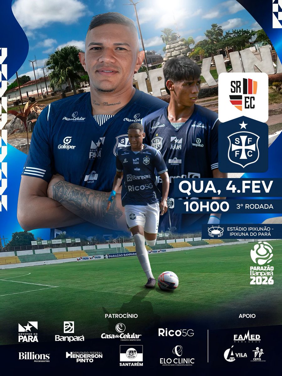 É dia de batalha fora de casa!
O Leão do Tapajós entra em campo pela 3ª rodada do Parazão Banpará 2026.
⏰ 10h | 📍 Ipixuna do Pará
É foco, é raça, é São Francisco!
#ParazãoBanpará2026 #LeãoDoTapajós