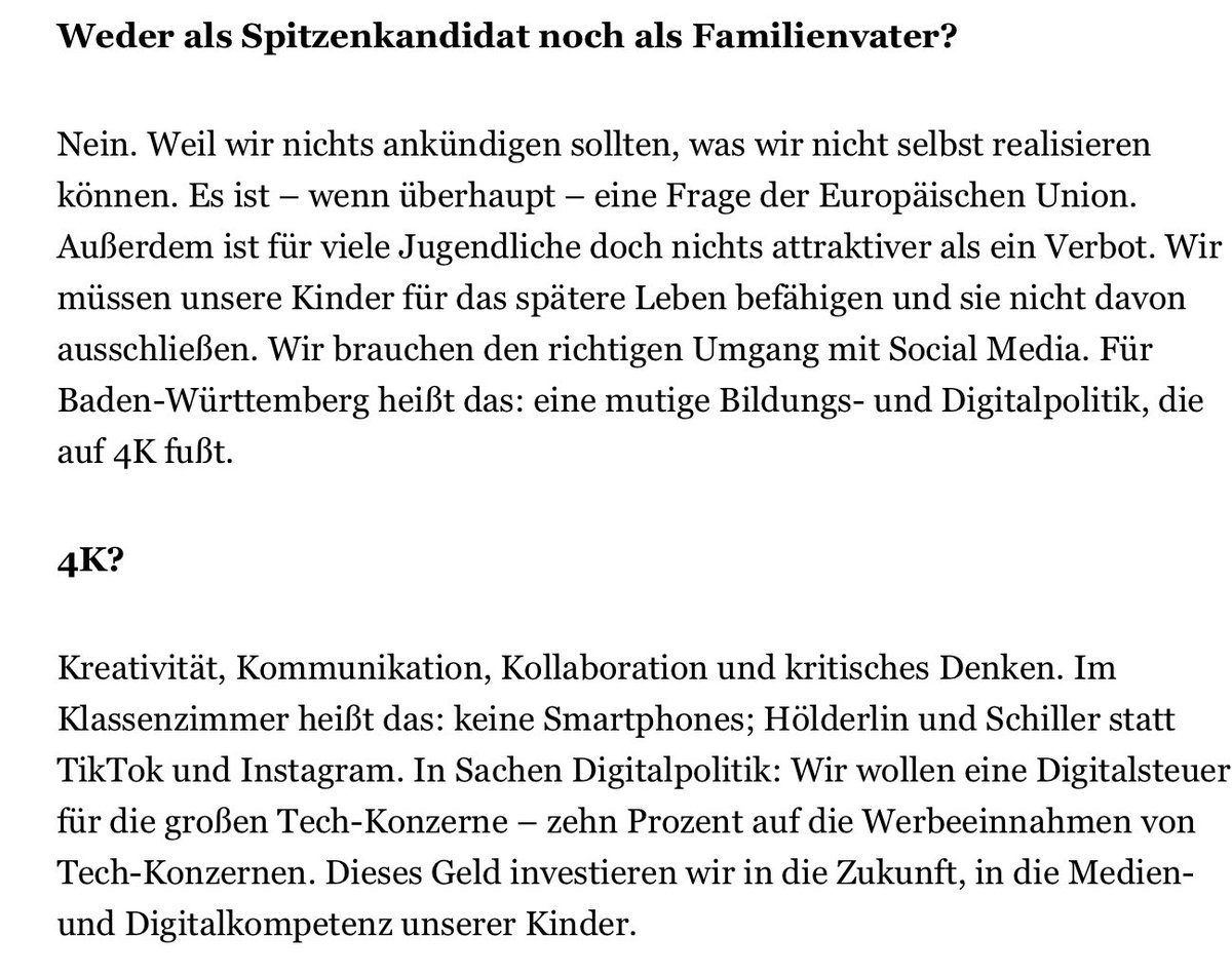 ⁦<a href="/HagelManuel/">Manuel Hagel</a>⁩: neuer Rekord im Selbstwiderspruch! Kein Social-Media-Verbot für U16 (weil EU Zuständigkeit), aber drei Sätze weiter Digitalsteuer als zentrale Forderung (jetzt neu: Landeskompetenz?).