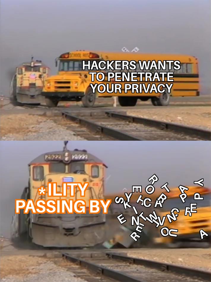 TimNavs's tweet photo. Stop Right there!
Hackers: "We gonna penetrate your privacy fr" ๐๐
@ILITY_xyz passing by: ๐ณ๐ฅ *bus obliterated* No wallet, no tx, no hack.
Cry about it.
#ILITY #Trainlity #Privacy