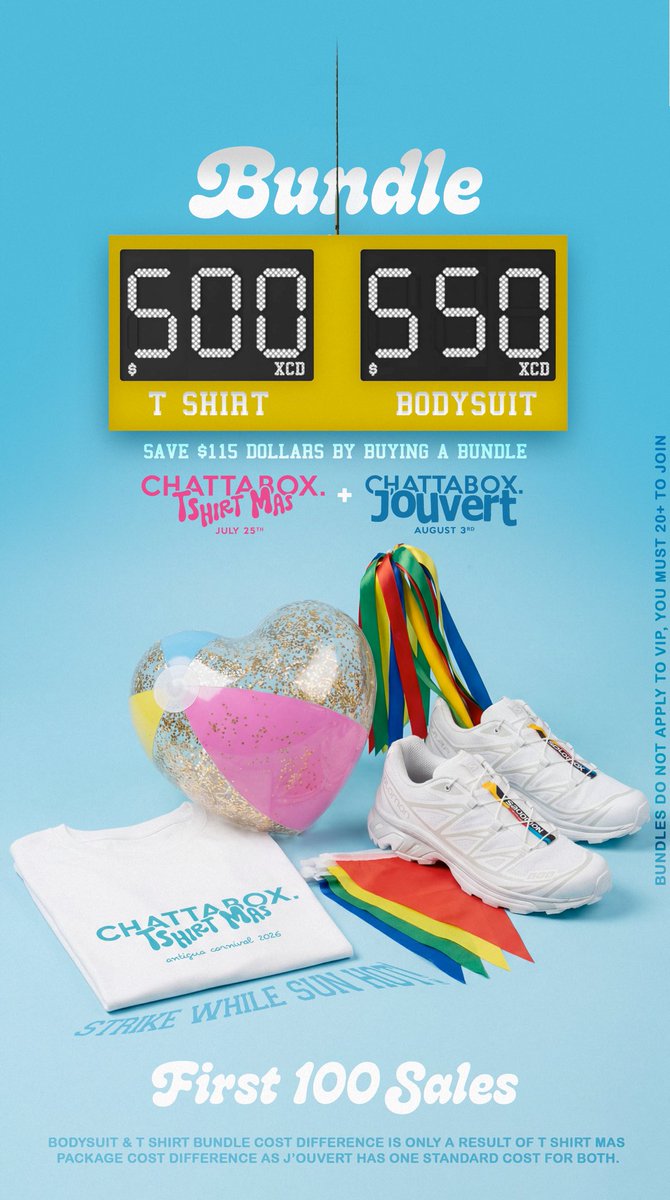 💕🏝️Love Island &amp; Sports Day! 🏃🏾‍♂️‍➡️🏃🏾‍➡️🏃🏾‍♀️‍➡️Why not both?

Save on your Chattabox packages by Bundling up! 📦 

Only 100 Bundles available, we will not offer any discounts this big for the rest of the season. 

Tshirt Mas &amp; J’Ouvert !

Chattabox.co/bundle