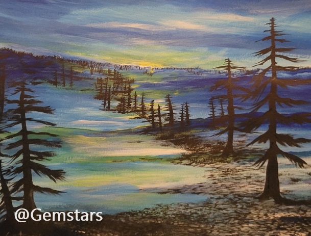 gemstars's tweet image. New Painting finished a couple days ago. Acrylic on paper, painted by hand on 9 x 12". Title is Winter Tree Path. #Gemstars #abstractlandscape #originalart