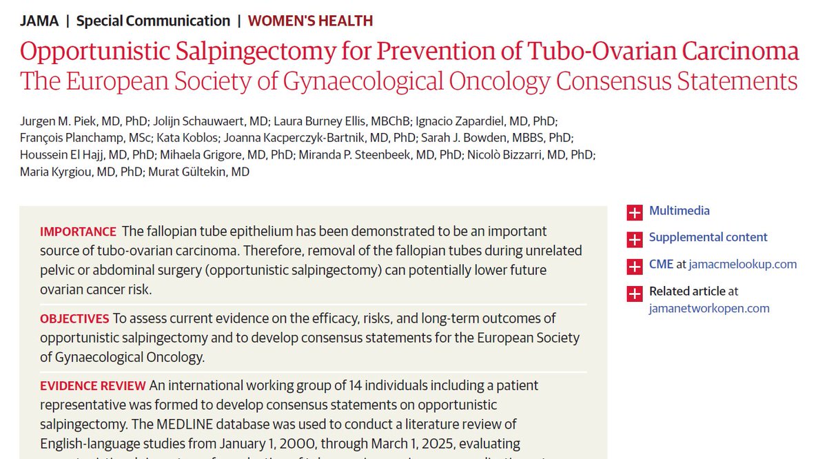 ข้อแนะนำใหม่ลงตีพิมพ์ใน JAMA ที่หลายคนอาจไม่คุ้นคือ ปัจจุบันแนะนำให้ตัดท่อนำไข่ในผู้หญิงที่พ้นวัยเจริญพันธุ์แล้วถ้ามีโอกาส (เช่น ต้องผ่าตัดอย่างอื่นอยู่แล้ว ถือโอกาสตัดท่อนำไข่แถมไปด้วย) หลังรวบรวมข้อมูลย้อนหลัง 25 ปี พบว่าลดโอกาสเกิดมะเร็งรังไข่ได้ 80% ลดอัตราตายได้ 15%