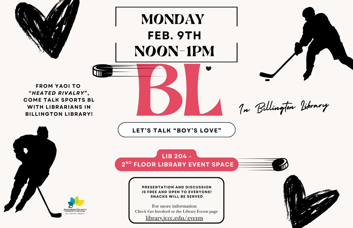 Heated Rivalry (hockey TV series) highlights #BoysLove or #BL genre. Join Barry Bailey &amp; Andrea Thimesch to discuss BL origins from fanfiction to yaoi (Japanese Boys Love). They focus on #SportsBL &amp; provide history &amp; framing. It's free &amp; open to all with food &amp; refreshments #JCCC
