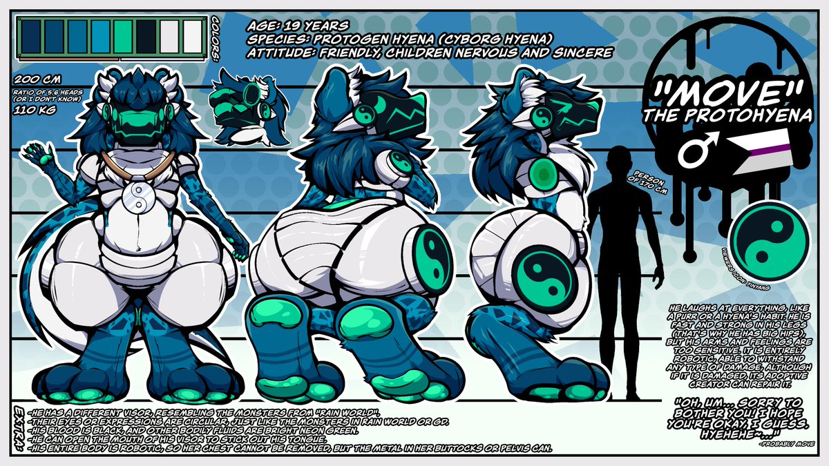 "PROTOGEN HYENA CHARACTER SHEET!"

¡Mi fur actualizado! OW< con los colores, nuevas cosas, etc.

#Protogen #characterart #furry #furryarts #ibisPaintX