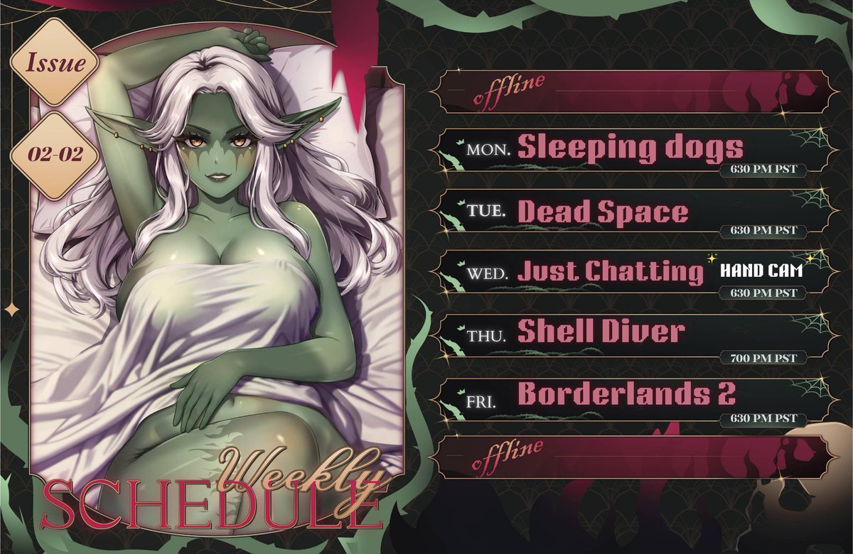 I MADE AN OOPSIE :3 
Updated schedule.. heheh.
Hope yall enjoy me being scared :3 see yall in 7 minutes!!