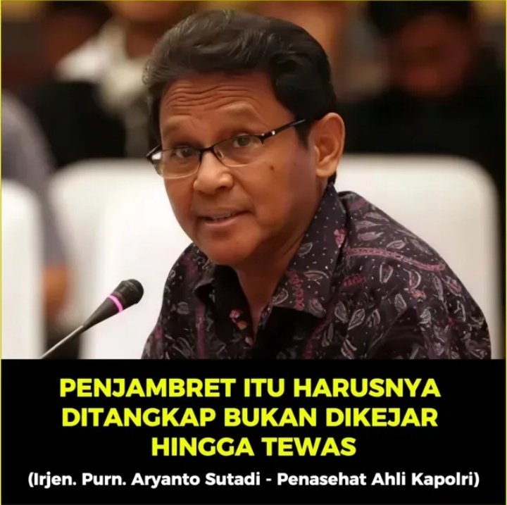 Kalau dikejar namanya olahraga pak. Ya harus ditangkap. Caranya bisa dikejar, dibalang, dikeroyok, digajul, ditabrak, bebas suka² korbannya donk pak. Tewas itu yaaa... salahe njambret. Ginini masak harus jd irjen?