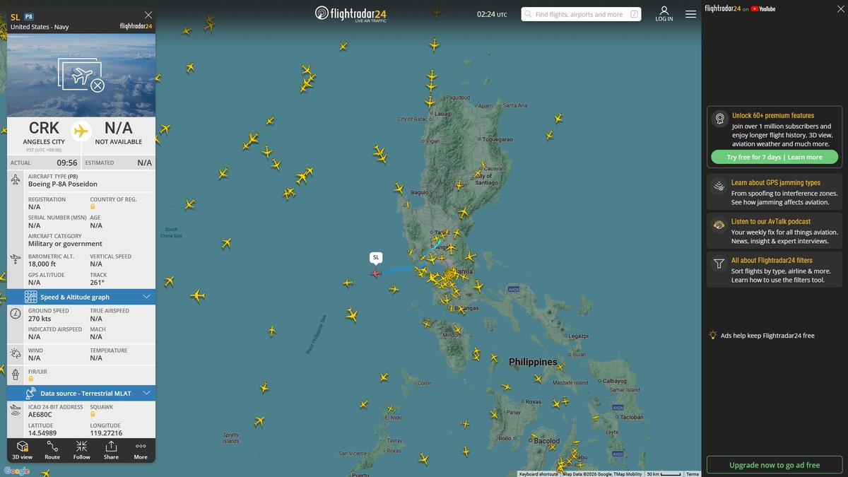 AIYeyENGDdJkjTr's tweet photo. Feb. 4, 2026
#Clark Air Base, Philippines #West Philippine Sea
#SL #AE680C USN P-8A Poseidon https://t.co/EKV8iBwLiR