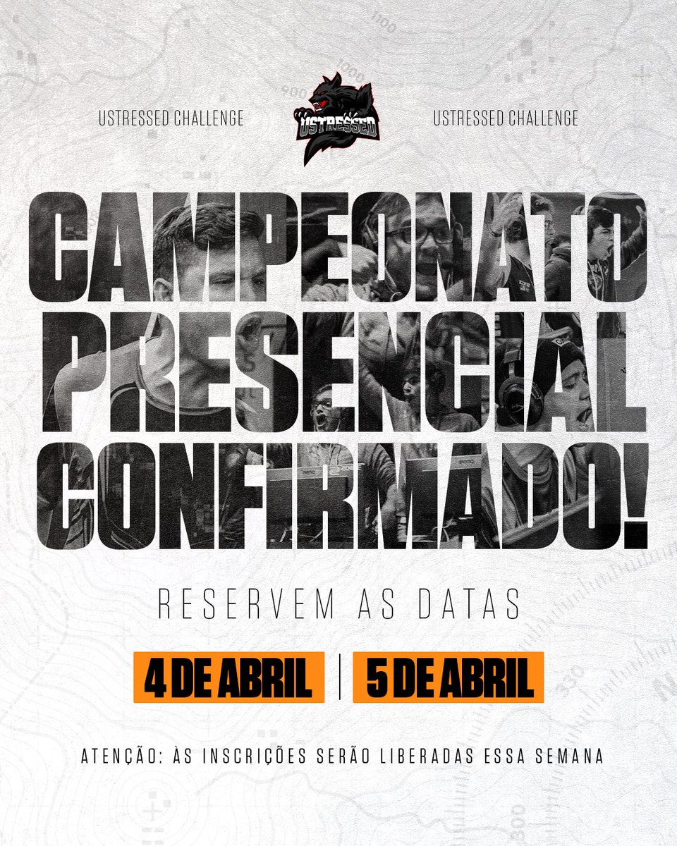 USTRESSED CHALLENGE 🏆 

Nos dias 04 e 05 de abril viveremos uma LAN raiz, em SP, com toda transmissão feita pelo <a href="/uStressed_/">uStressed</a>! 🥇🔥

As inscrições serão liberadas ainda essa semana e as vagas são limitadas, então não perde tempo!

Prêmio mínimo: R$ 2.000,00 💰
Local: LGX Arena 📍