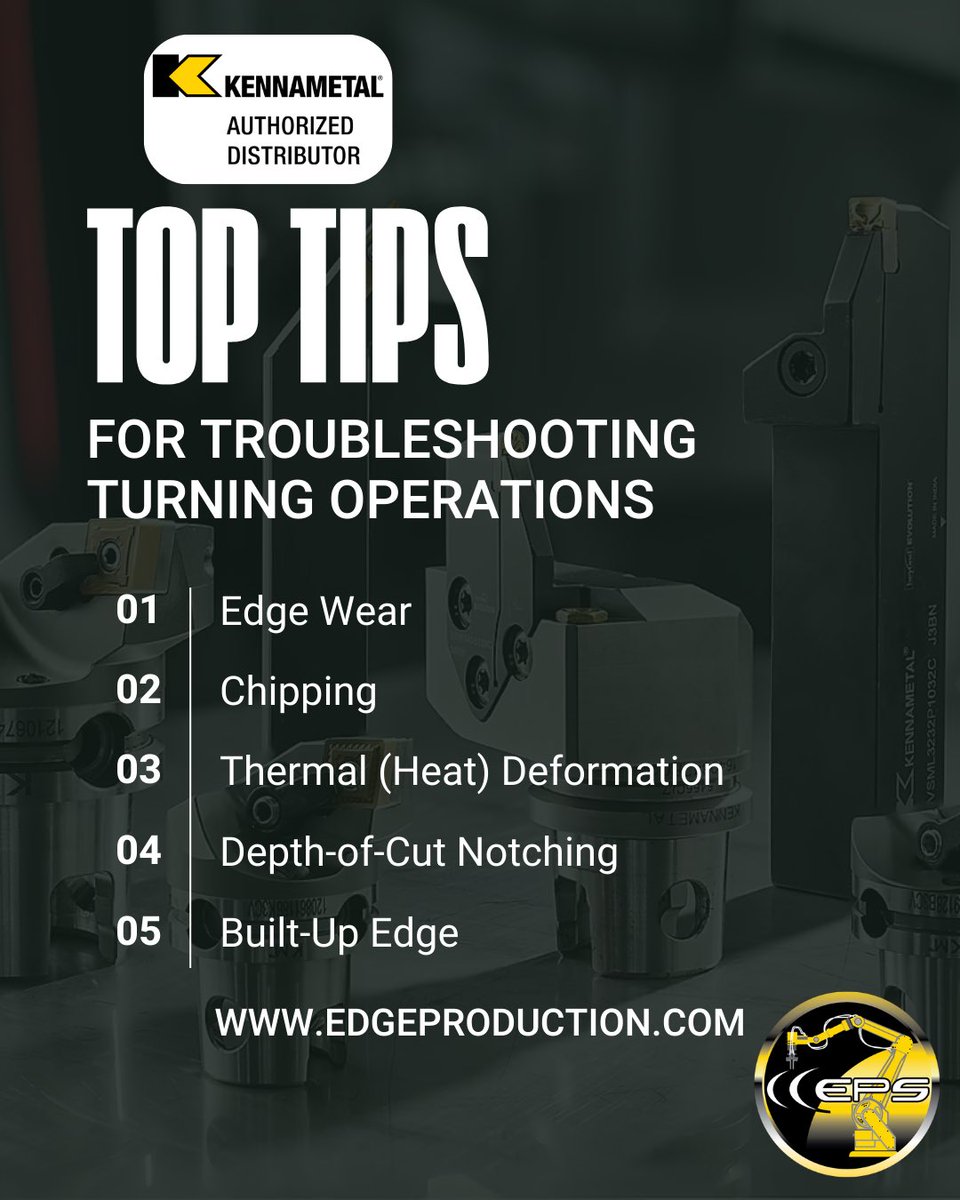 Turning is a key component of metal cutting and can sometimes run into challenges. <a href="/Kennametal/">Kennametal</a> offers solutions for edge wear, chipping &amp; more! Need help finding a solution? Contact us today!

#EdgeProductionSupplies #TotalMachiningSolutions #Kennametal #machinetools