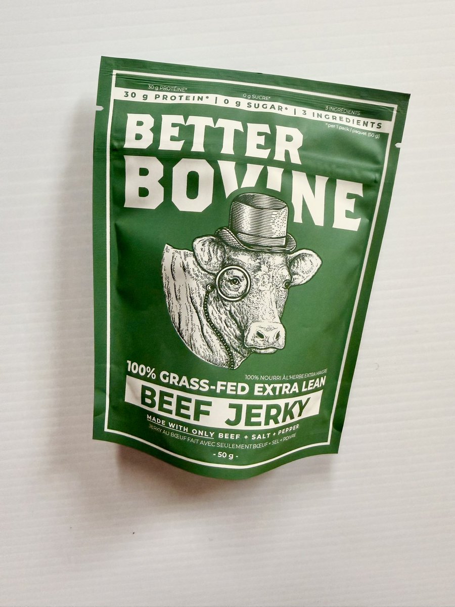 OptimizeNut's tweet photo. New on our shelves: Better Bovine grass-fed, extra-lean beef jerky 💥 Packed with 30g protein per bag, 0g sugar, 0g carbs, and just three simple ingredients: beef, salt, pepper.

High-protein, junk-free, and perfect for on-the-go snacking — your new favourite savoury snack just dropped.

🔗 Grab yours in-store or online at Optimize Nutrition. 

https://t.co/uoHDBih7E8