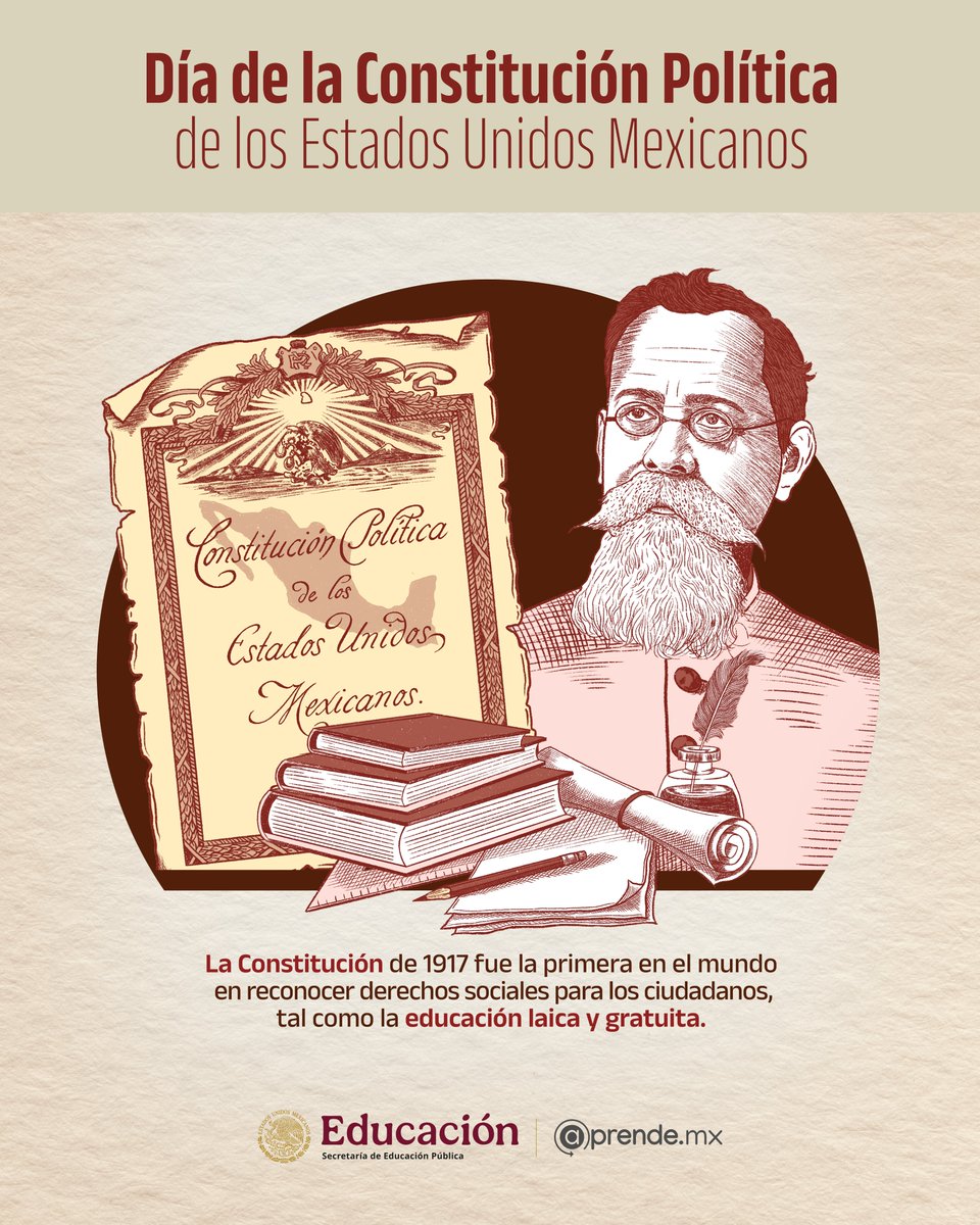 CursosAprendeMX's tweet image. En el #DíaDeLaConstituciónMexicana queremos recordarte que la #educación gratuita es un derecho para todas y todos.  📜🇲🇽

🏅✨ Estudiar y #aprender desde pequeños mejora nuestras habilidades cognitivas y sociales.