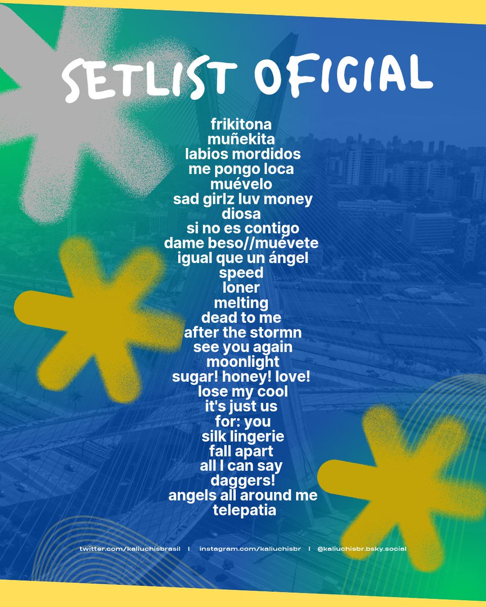 kaliuchisbrasil's tweet image. KUCHIS! Confira a setlist oficial da Sincerely, Tour de Kali Uchis para os shows da América Latina 🇧🇷