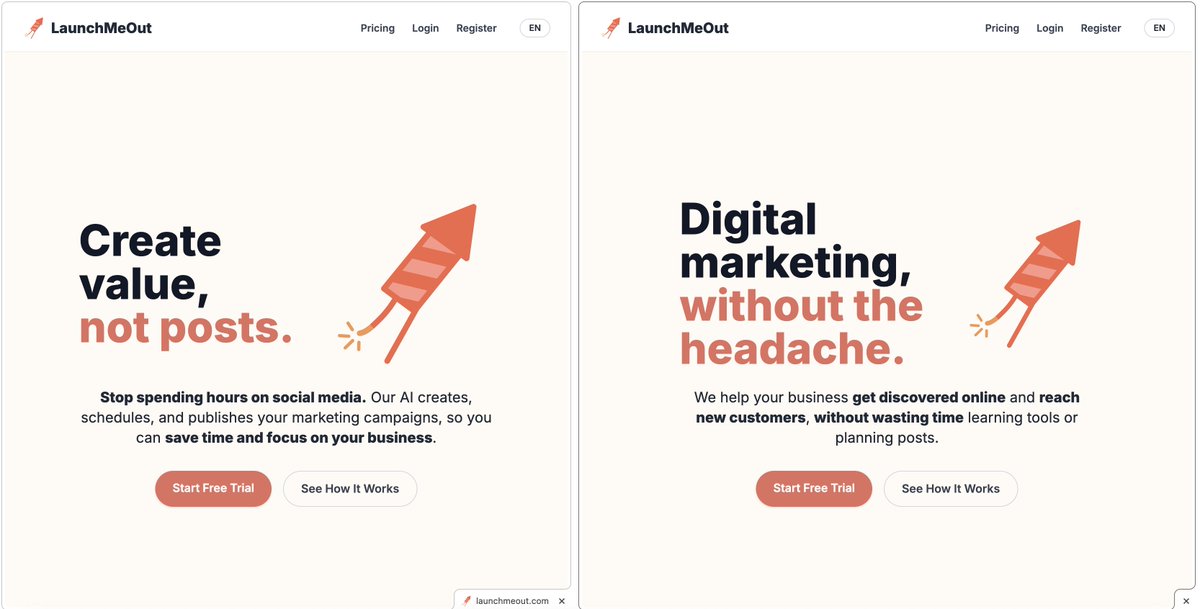 Playing with two different copies for my hero

The first one feels bold but a bit abstract
The other is simpler and clearer

I keep going back and forth between them...

WDYT?
#buildinpublic