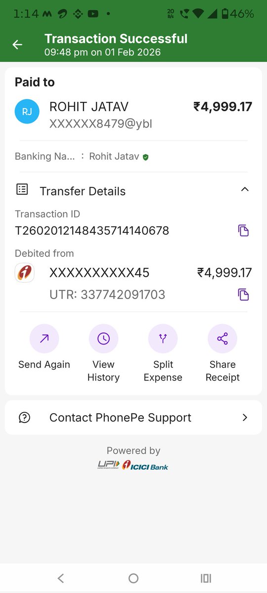 CHATUR_LINGAM's tweet photo. @Stake is it fair..only one transaction id generated and I have clicked the phone pe link and paid once and as it doesn't appear then in deposit then again I have clicked and paid again but only once it is deposited into my stake account.can you please check .noone is helping https://t.co/7ElWksqMu7