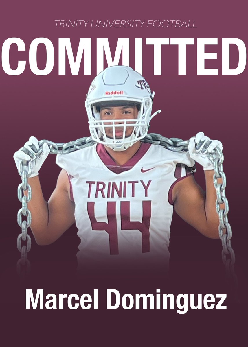 Im excited announce my commitment to play college football at Trinity University.
Thankful for my parents, coaches, teammates, and everyone who believed in me and pushed me to be better every day. #Commited
<a href="/KyleMossakowski/">CoachMoss</a> <a href="/ChrisMassaro58/">Chris Massaro</a> <a href="/CoachJRayburn/">Jeff Rayburn</a> <a href="/drkharp/">Kelly Withee Harper</a> <a href="/LSHS_FBRecruits/">Lone Star HS Football Recruiting</a>