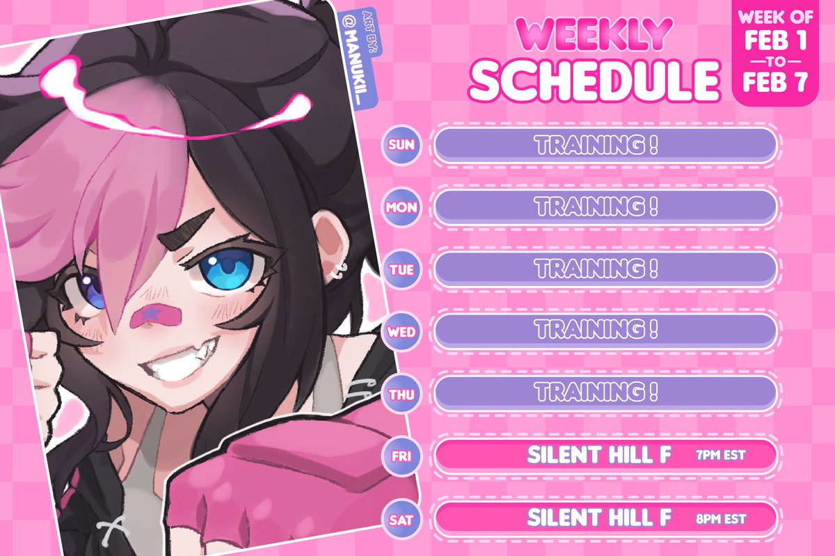 Wow wow wow ‼️‼️ a schedule ‼️‼️

I'll be starting my playthrough of Silent Hill F this week!! Surely nothing will go wrong! 😀

Will be streaming on the purple app!

NOTE: Saturday's time is not set in stone and depends on when I get home!! May be sooner.