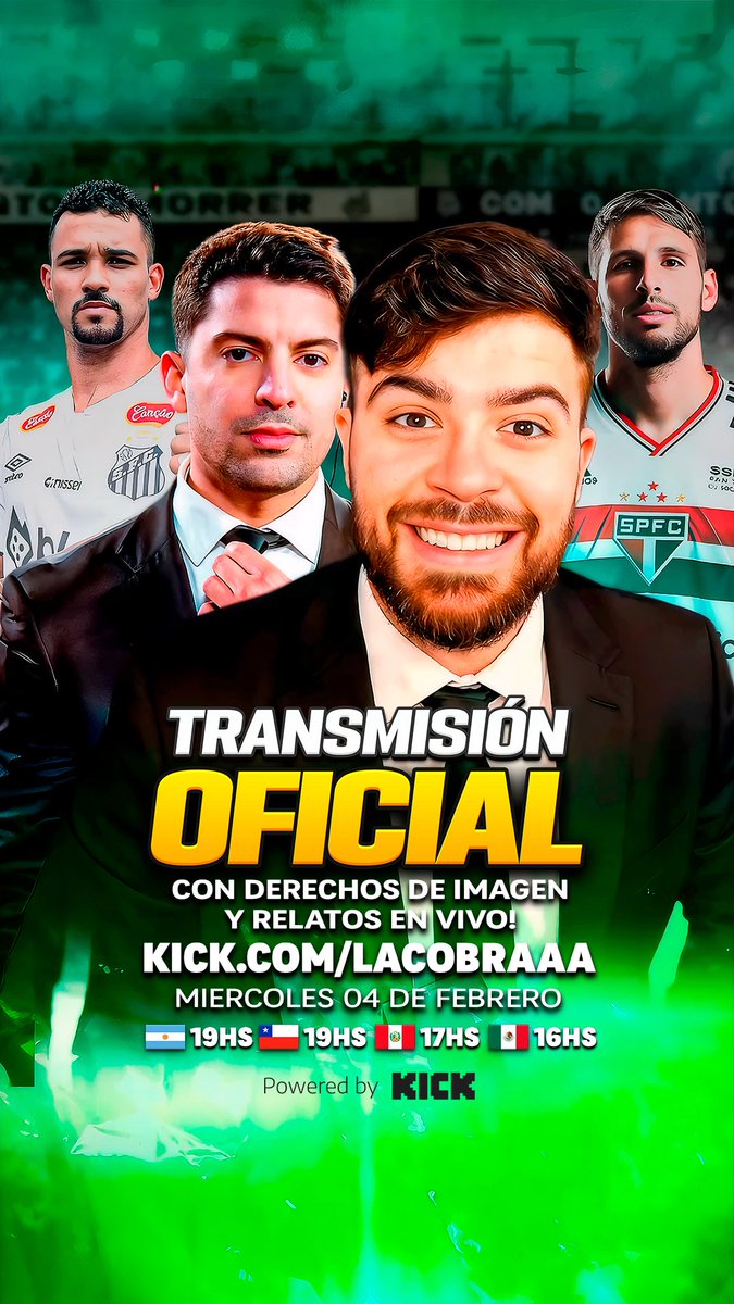 Chicos quiero informarles que este miércoles 4 de febrero voy a transmitir con derechos de imagen SANTOS vs SÃO PAULO.

Es una apuesta grande y contaré con la ayuda como comentarista del señor Gastón Edul.

Si pueden compartir y avisarles a sus amigos me ayudarían muchísimo! 👏