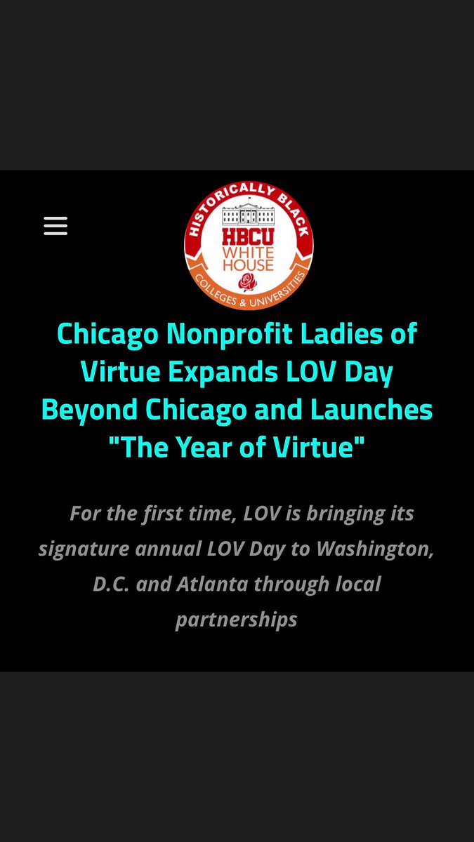 hbcuwhitehouse's tweet photo. Celebrating 15 Years: Chicago Nonprofit Ladies of Virtue Expands LOV Day Beyond Chicago &amp; Launches "The Year of Virtue"
HBCU White House: Tracking The Culture ’26 https://t.co/AYVBH2gknp
#News #HBCUwhitehouse #HBCUWH #TrackingTheCulture #NonProfit #LadiesOfVirtue #TheYearOfVirtue https://t.co/o9WnJRglQT