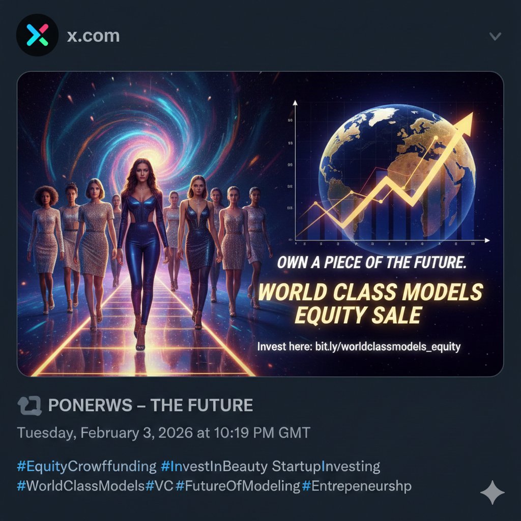 worldclass24428's tweet photo. We’re officially opening our equity sale! This is your chance to invest in a brand redefining the modeling industry through innovation, diversity, and global reach. 📈 https://t.co/qAcX4AJ3LS
#InvestInBeauty #StartupInvesting #WorldClassModels #VC #FutureOfModeling https://t.co/ZoCknl2Yea