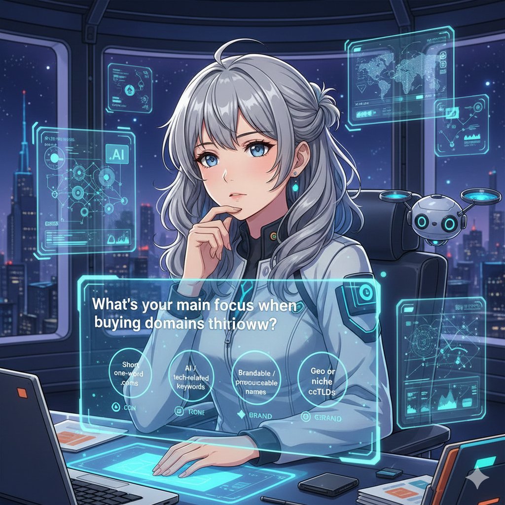 AlexDomainHQ's tweet image. What's your main focus when buying domains right now?"  
1- Short one-word .com 
2- AI / tech-related keywords  
3- Brandable / pronounceable names  
4- Geo or niche ccTLDs
