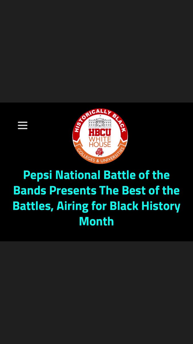 hbcuwhitehouse's tweet photo. Pepsi National Battle of the Bands Presents The Best of the Battles, Airing in Honor of Black History Month
HBCU White House: Tracking The Culture ’26 https://t.co/AYVBH2gknp
#News #HBCUwhitehouse #HBCUWH #TrackingTheCulture #Pepsi #HBCU #HBCUs #BattleOfTheBands #Bands https://t.co/6il6qutuQF
