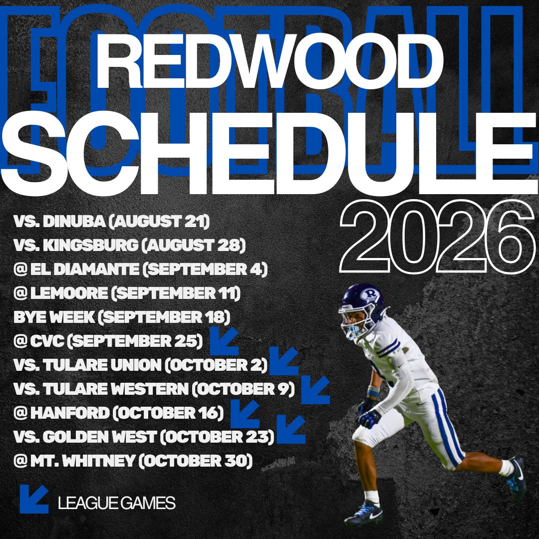 redwoodrangers4's tweet photo. 2026 Redwood Football Schedule https://t.co/CVQGWmwvI7