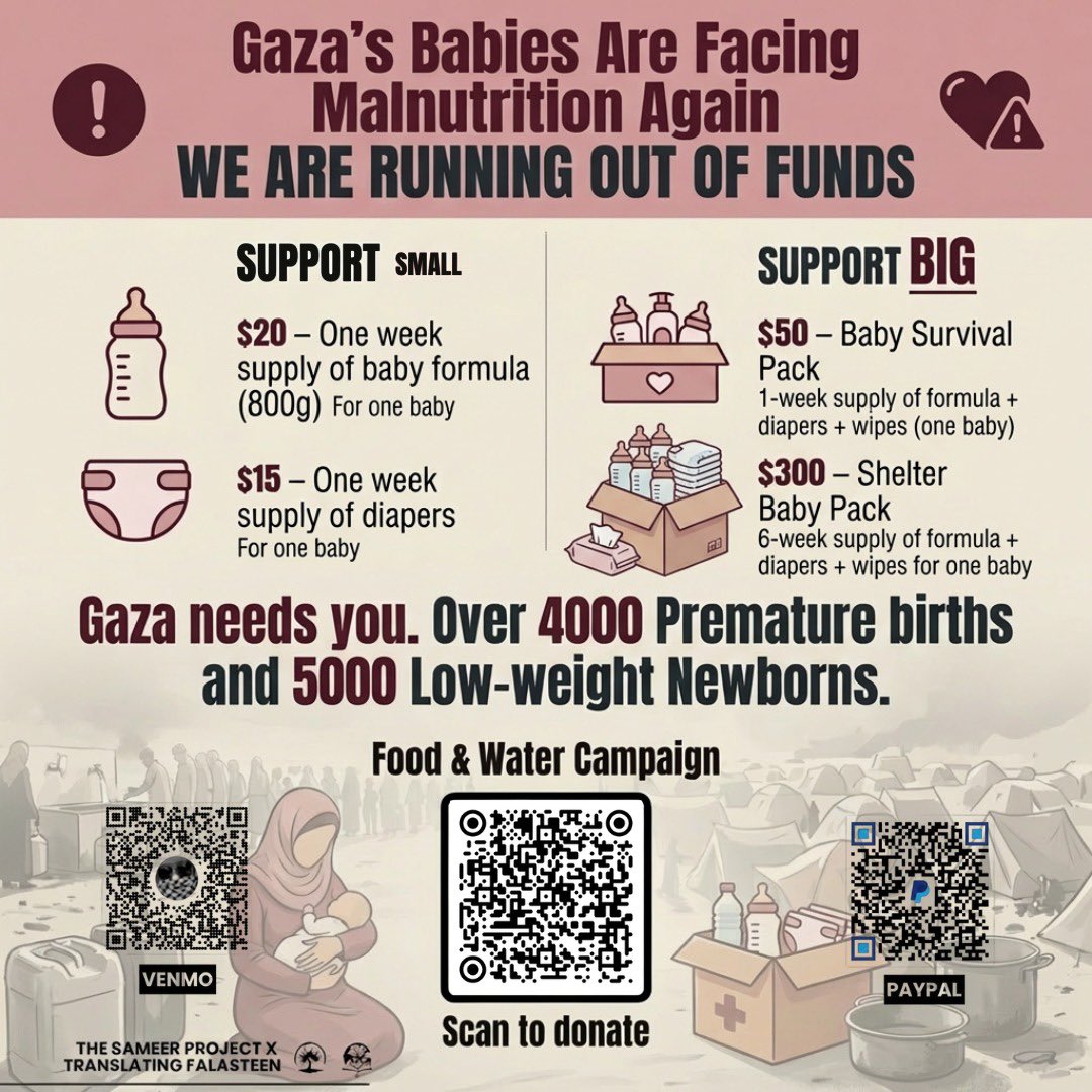 🚨🚨 Babies in Gaza are hungry 🚨🚨

Mothers in Gaza are suffering and most are incapable of keeping up with the basic needs for their babies. Thousands of babies are malnourished due to lack of access to formula. Help: chuffed.org/project/help-u…

After more than two years of