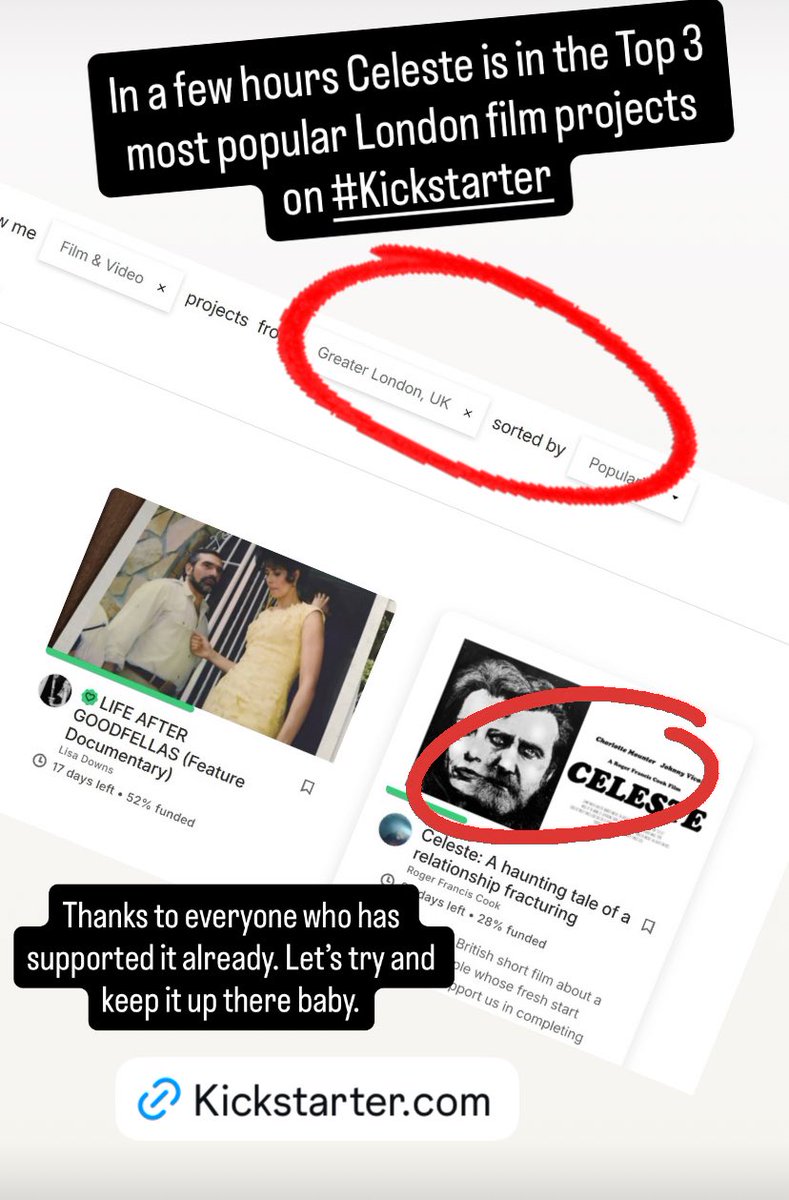 In a few hours the campaign for #Celeste is already in the top 3 most popular London film projects on Kickstarter.

Let’s keep it up there baby!

kickstarter.com/projects/88818…

#Kickstarter
#Crowdfunding
#IndieFilm
#FilmFunding
#SupportIndieFilm