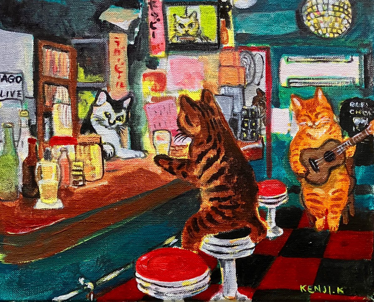 モデル店舗は阿佐ヶ谷のシカゴさん。アクリル絵の具で描いたf3サイズの