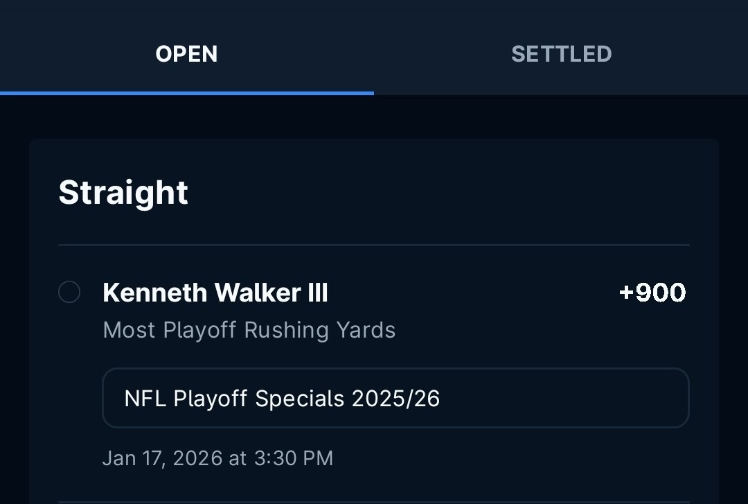 Need Kenneth Walker to out-rush Rhamondre by 17+ yards to win this +900 playoff future

The only other player future I played was JSN to win Super Bowl MVP at +1600 on 1/15