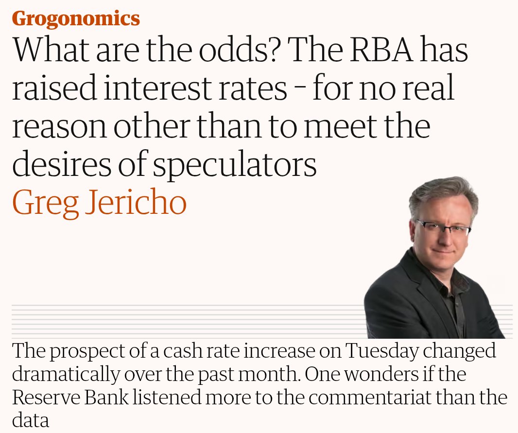 SpachusAus's tweet image. "The RBA has raised interest rates for no real reason other than to meet the desires of speculators"

Apart from inflation running well above the target band, a strong labour market, and robust consumer and government spending.

When it comes to a rate cut the #RBA has to listen