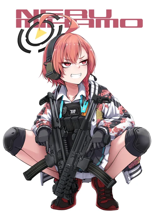 冬コミのブルアカ本より、ネルちゃんの絵です スピード系ファイターにはJPCなどのギアが似合いますね…ポーズと製作時間の関係で装具の配置などにこだわり切れなかったのが少し心のこりですが…