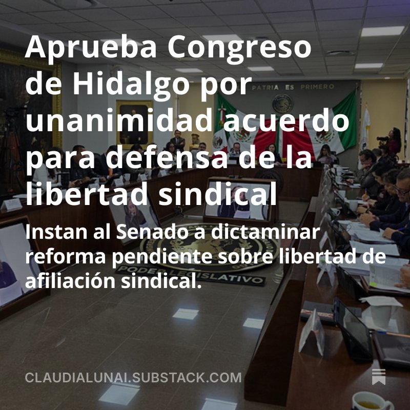 Logramos el respaldo unánime del <a href="/CongresoHidalgo/">LXVI Legislatura de Hidalgo</a> para instar al <a href="/senadomexicano/">Senado de México</a> a desbloquear la reforma de libertad sindical.

bit.ly/45NmcoP