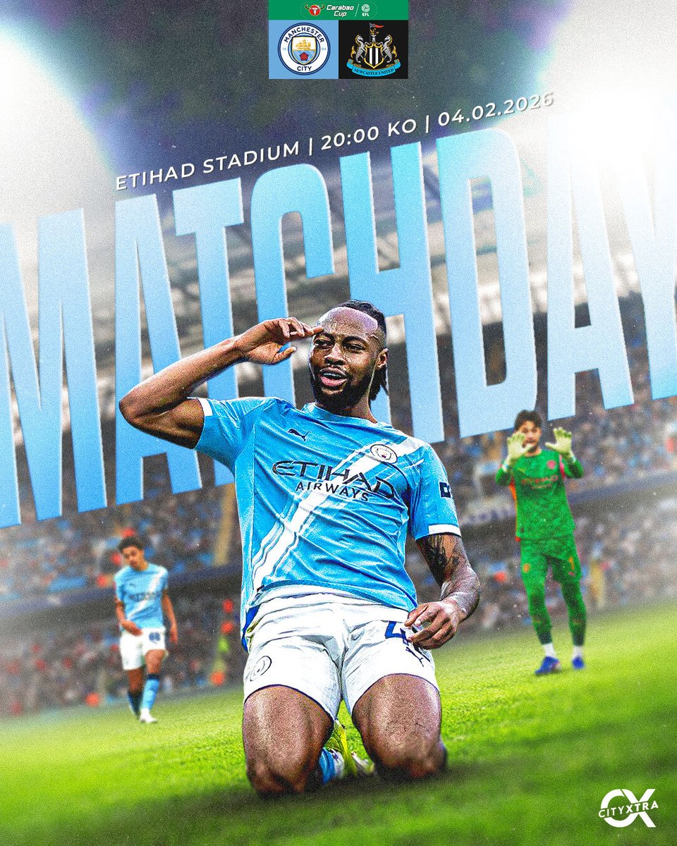 𝗜𝗧'𝗦 𝗠𝗔𝗧𝗖𝗛𝗗𝗔𝗬!!!

🏆 <a href="/Carabao_Cup/">Carabao Cup</a> 
🔁 Semi-Final, Second-Leg
⏸️ Agg: #ManCity 2-0 Newcastle
🏟️ Etihad Stadium
🆚 <a href="/NUFC/">Newcastle United</a> 
⏰ 20:00 KO UK
📺 Sky Sports