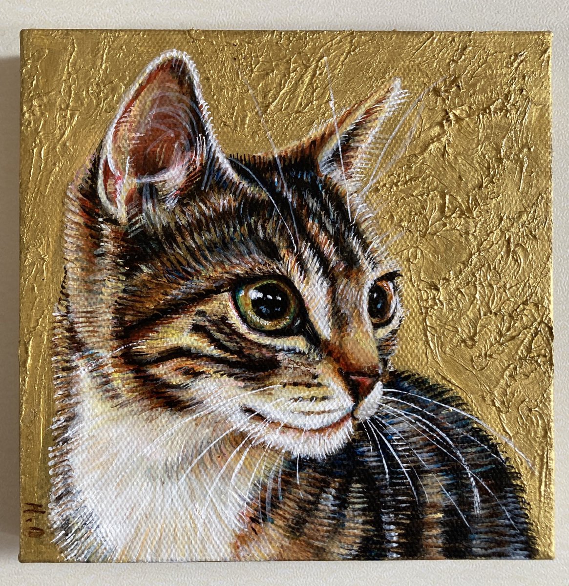 RT @gzlhiro: 輝く猫✨ 906 パネル12㎝:12㎝ アクリル画 #猫の絵画