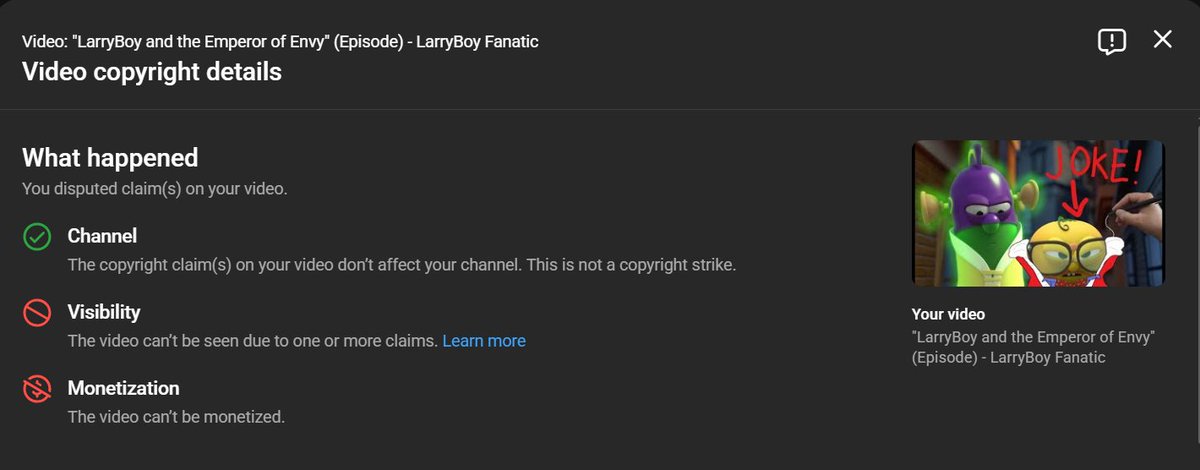 LarryBoyFanatic's tweet photo. I just got done uploading my recent react video, and I learned that I got a copyright claim on one of my reviews! TBN, you didn't have a problem with my "The VeggieTales Show/LarryBoy" reviews for years, until now...?! #TBN #trinitybroadcastingnetwork https://t.co/XWtBLnq2GU