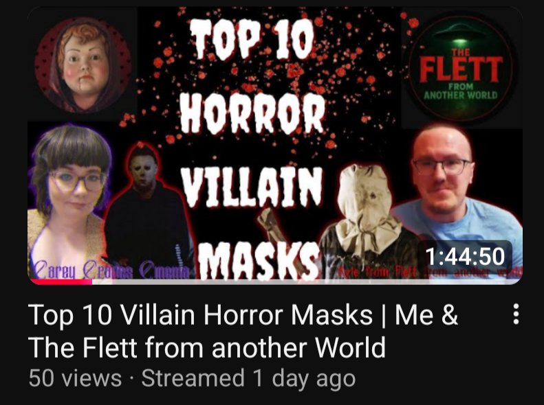 youtube.com/live/uXbIwlGeg…
check out me and <a href="/Kyle27Flett/">The Flett From Another World</a> 's livestream we did yesterday. We had so much fun talking about our Top 10 favorite Horror villain masks.