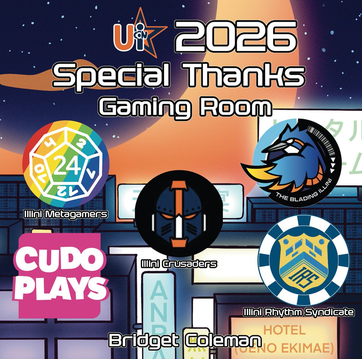 UI-CON 2026 was a great success!  It's time to thank everyone that helped make the event happen this year. Today, we begin with gaming room. Special thanks to the Illini Metagamers, Illini Rhythm Syndicate, The Blading Illini, Illini Crusaders, Cudo Plays, and Bridget Coleman!
