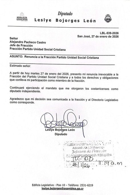 El primer proyecto que deberían presentar la próxima asamblea es que mientras se siga votando por listas cerradas; si un diputado se declara independiente pierda la curul.

Nadie votó por Lesly Bojorges, votaron por el PUSC