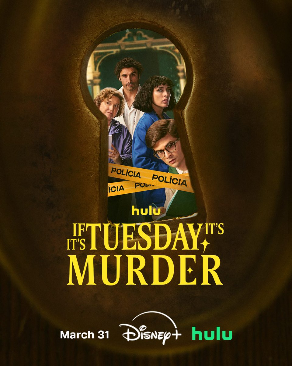 hulu's tweet image. Pack your bags. Bring your alibi. 

#IfItsTuesdayItsMurder premieres March 31 on Hulu and @DisneyPlus.