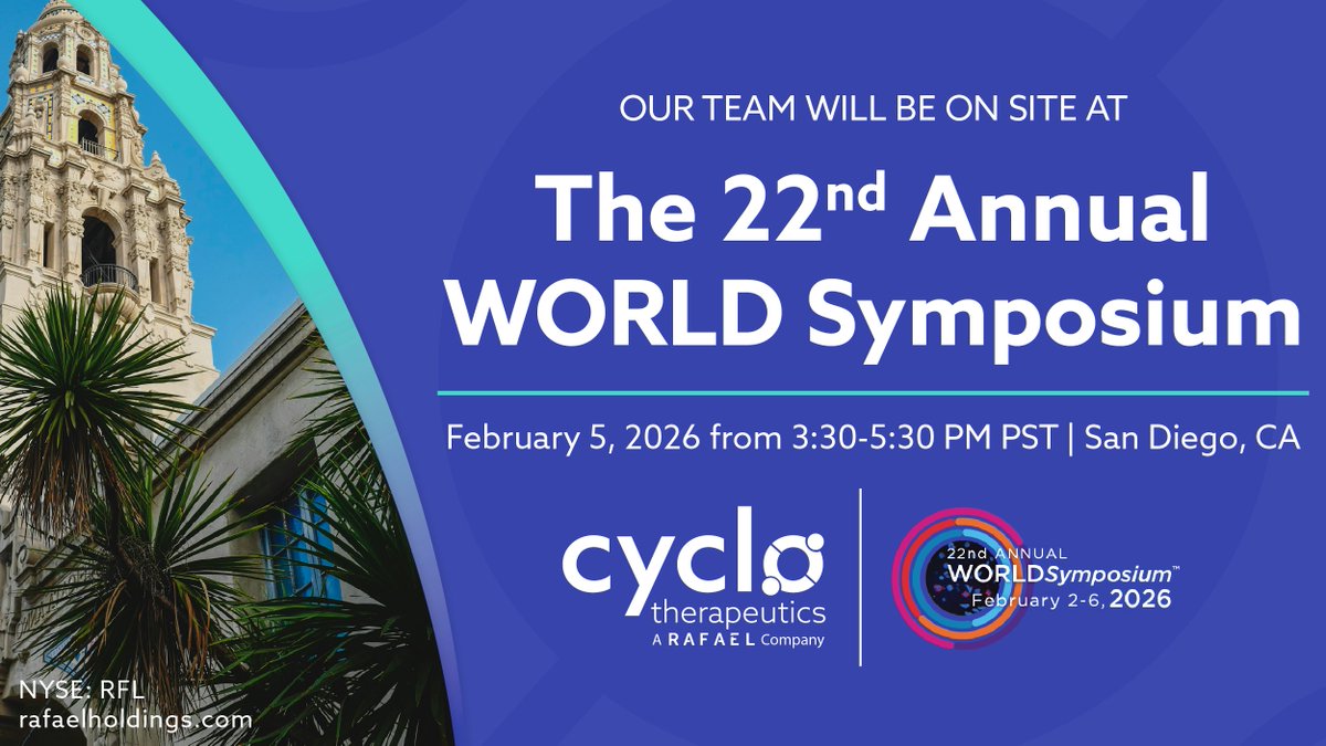 Cyclodexpert's tweet photo. Our team will be on site at the 2026 #WORLDSymposium, presenting three posters on Thursday, February 5, from 3:30–5:30 PM PST, and connecting with the rare disease community.
Find our schedule and presentation times here: https://t.co/6jAFqBygIo
#WORLDSymposium $RFL https://t.co/N2IGJhryQF