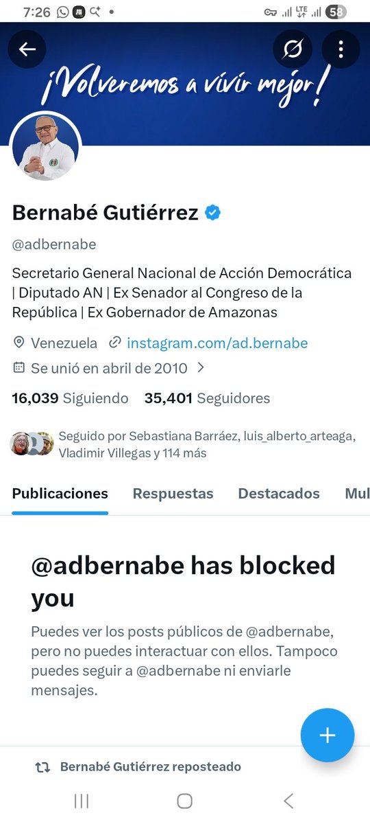 Hoy es un dia de suerte me entere que este especimen me bloqueo ...